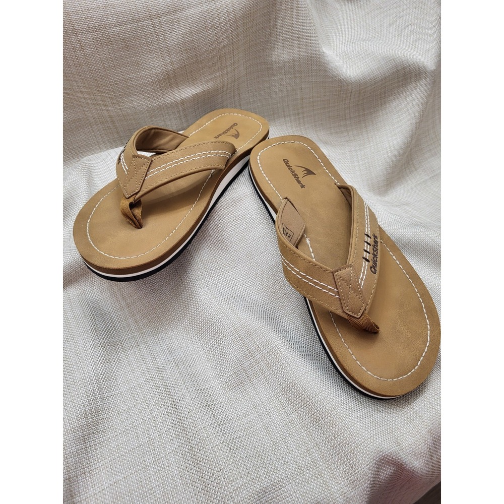 Quickshark Men's Flip Flops Leather Thong Sandals Arch Support Beach Size 10